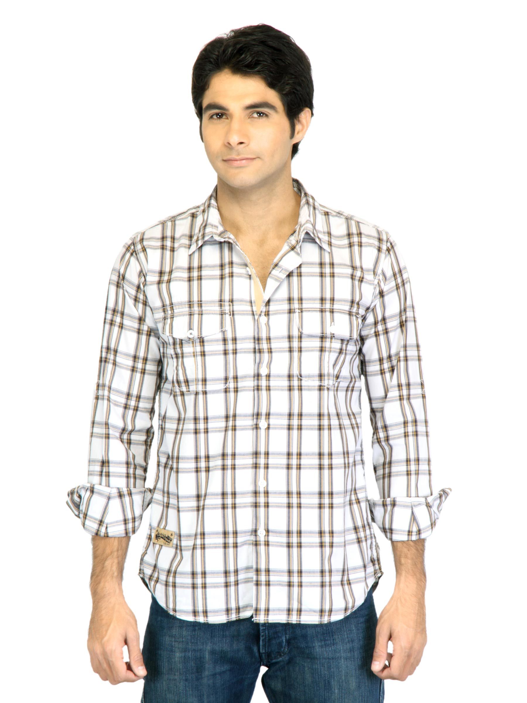 Basics Men White Slim Fit Checked Shirt