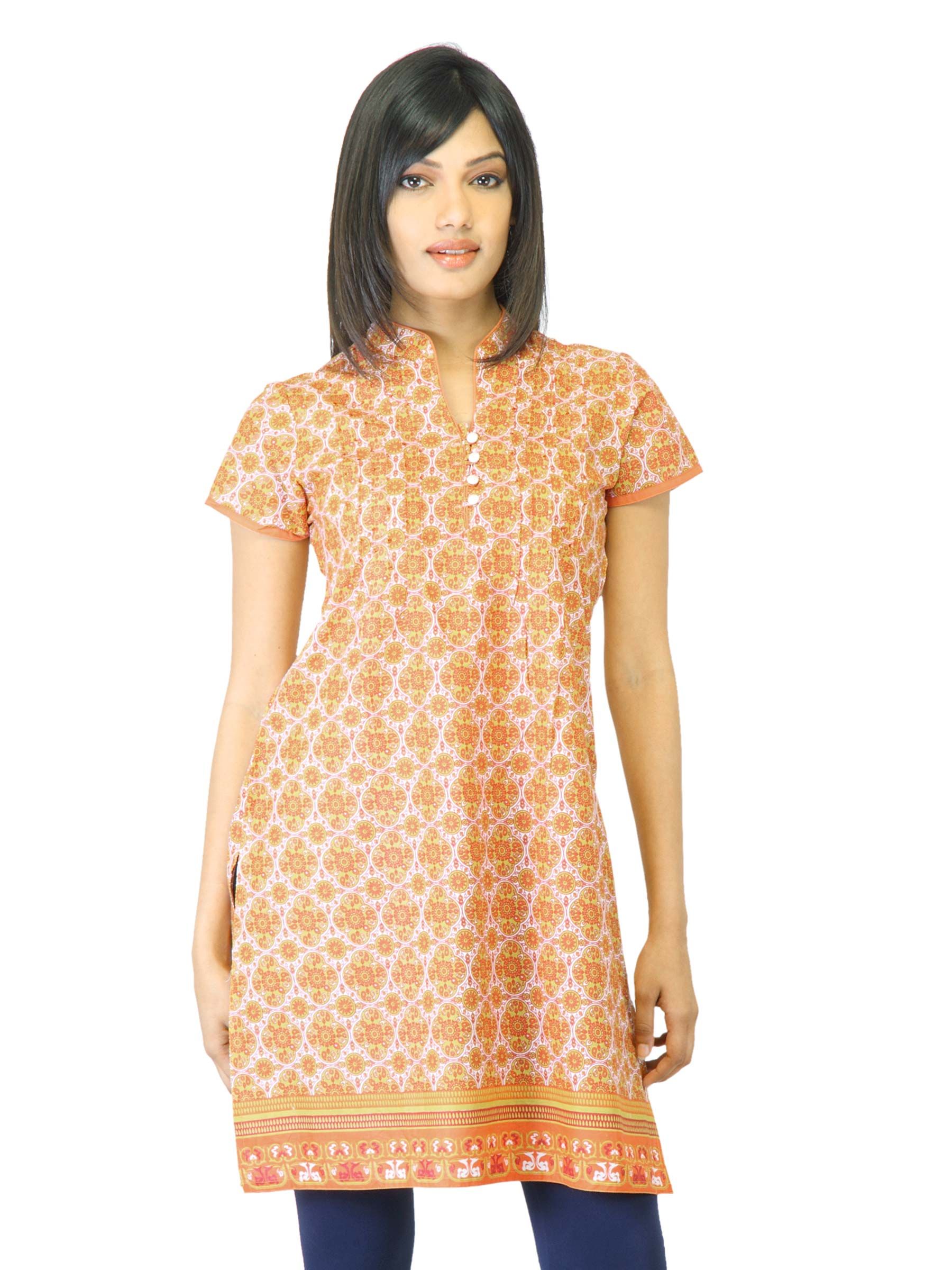 Folklore Women Orange Printed Kurta