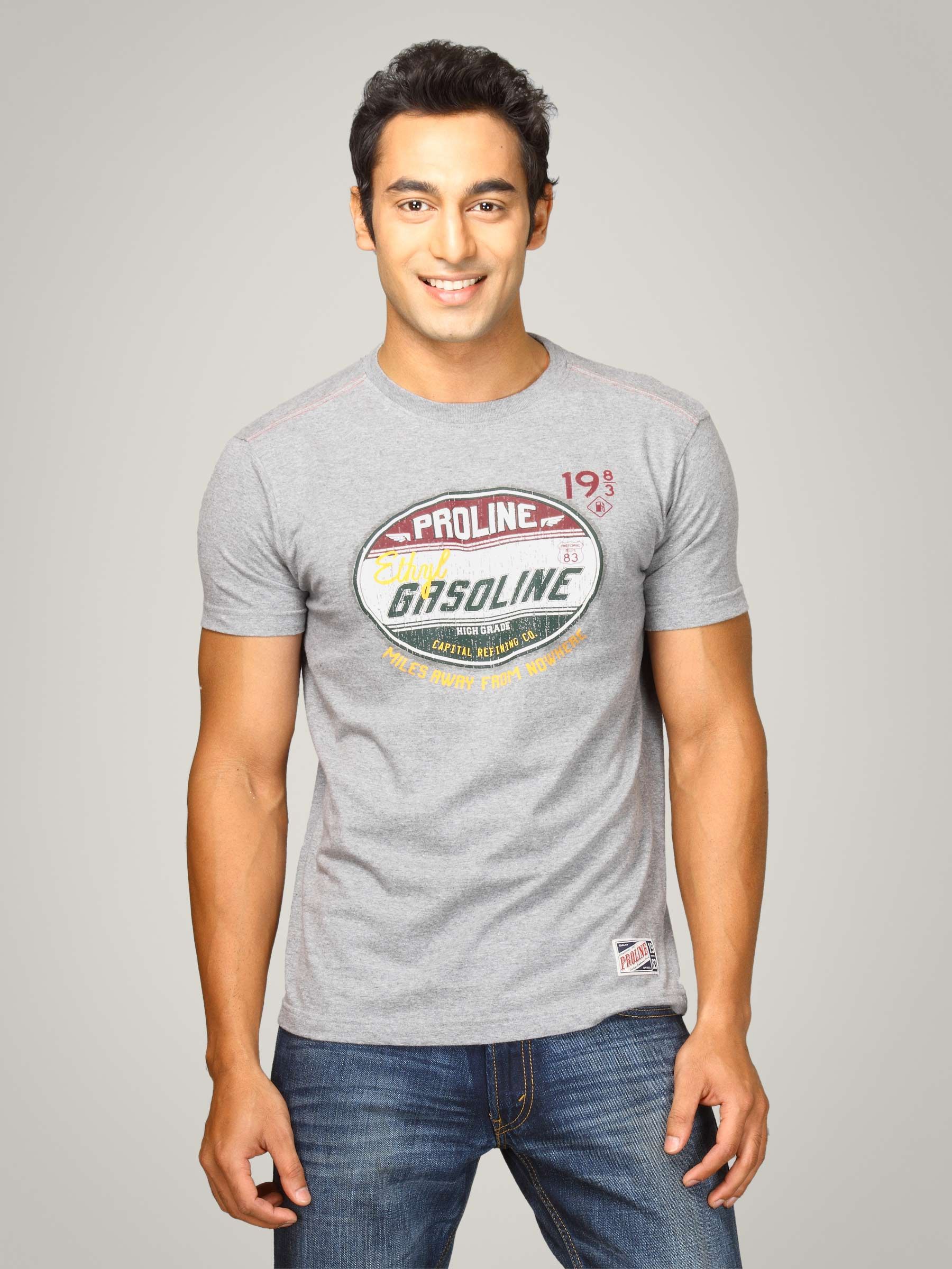 Proline Men Grey Printed T-shirt