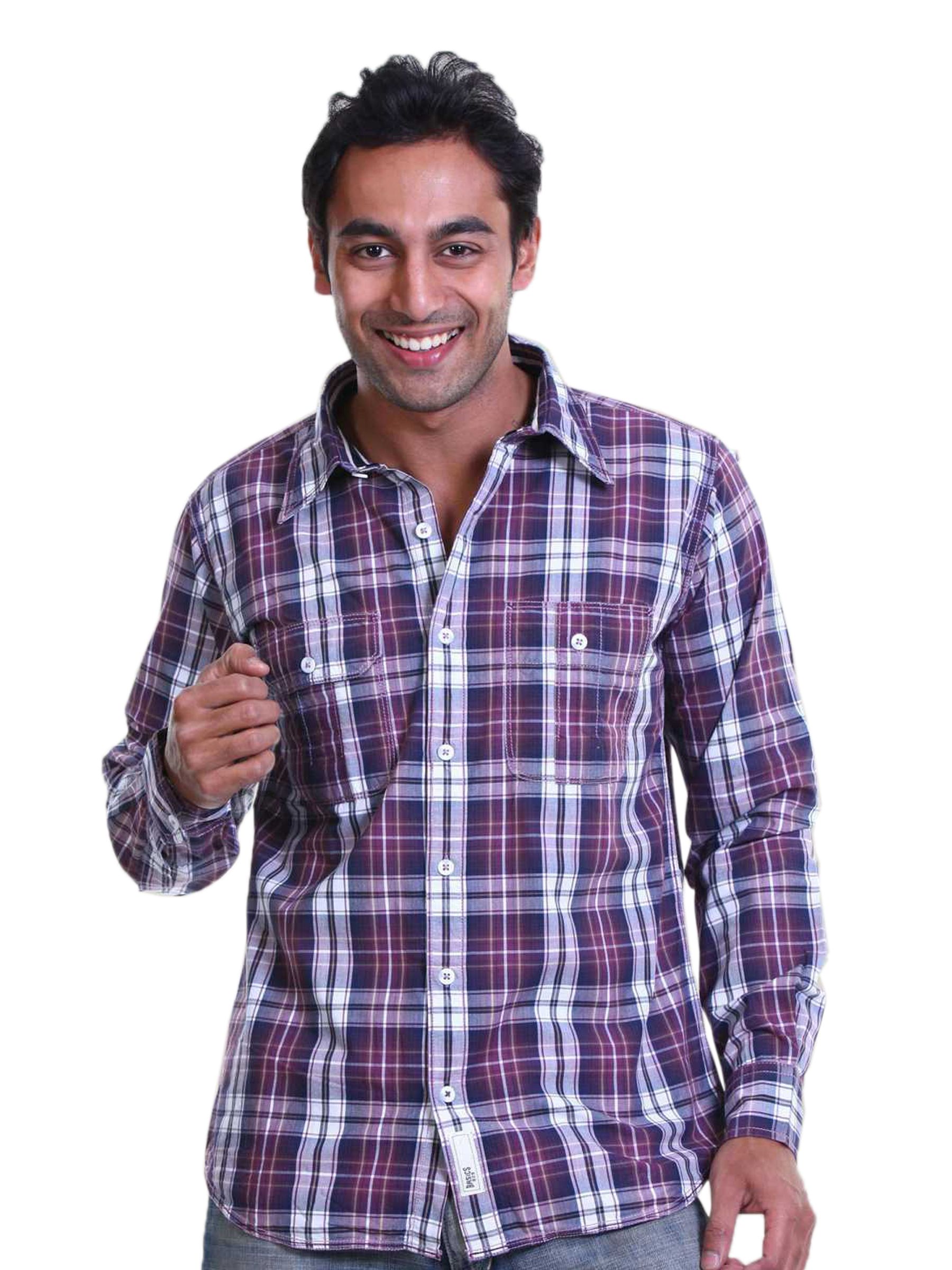 Basics Men Purple Slim Fit Checked Shirt