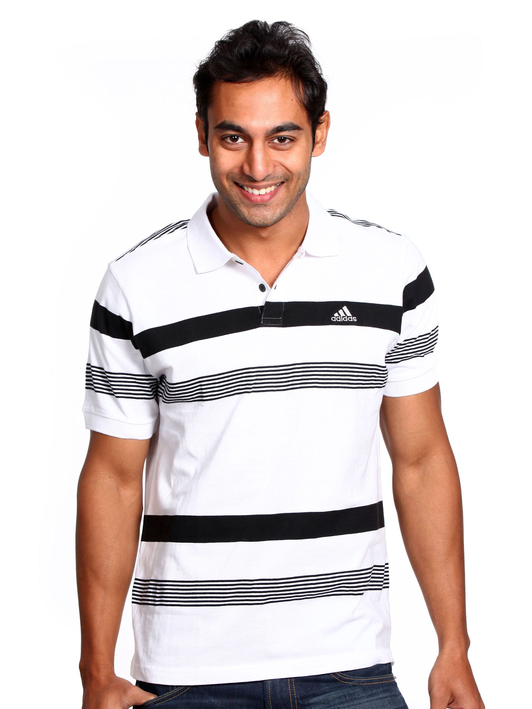 ADIDAS Men White & Black Polo T-shirt