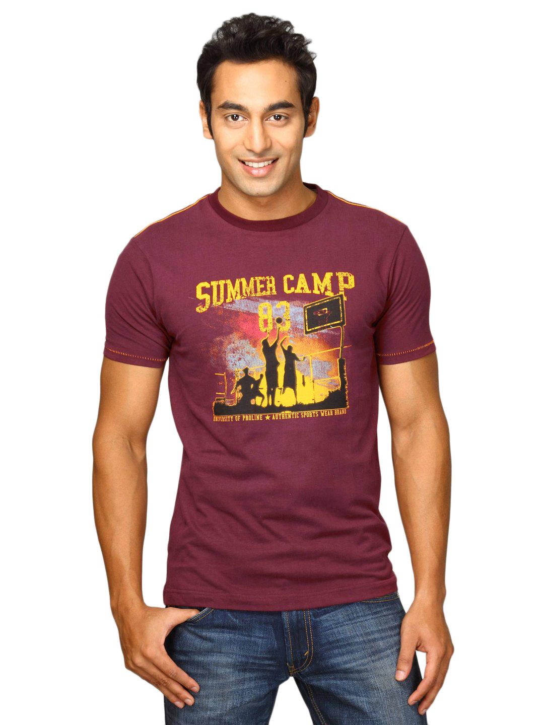 Proline Men Burgundy Printed T-shirt