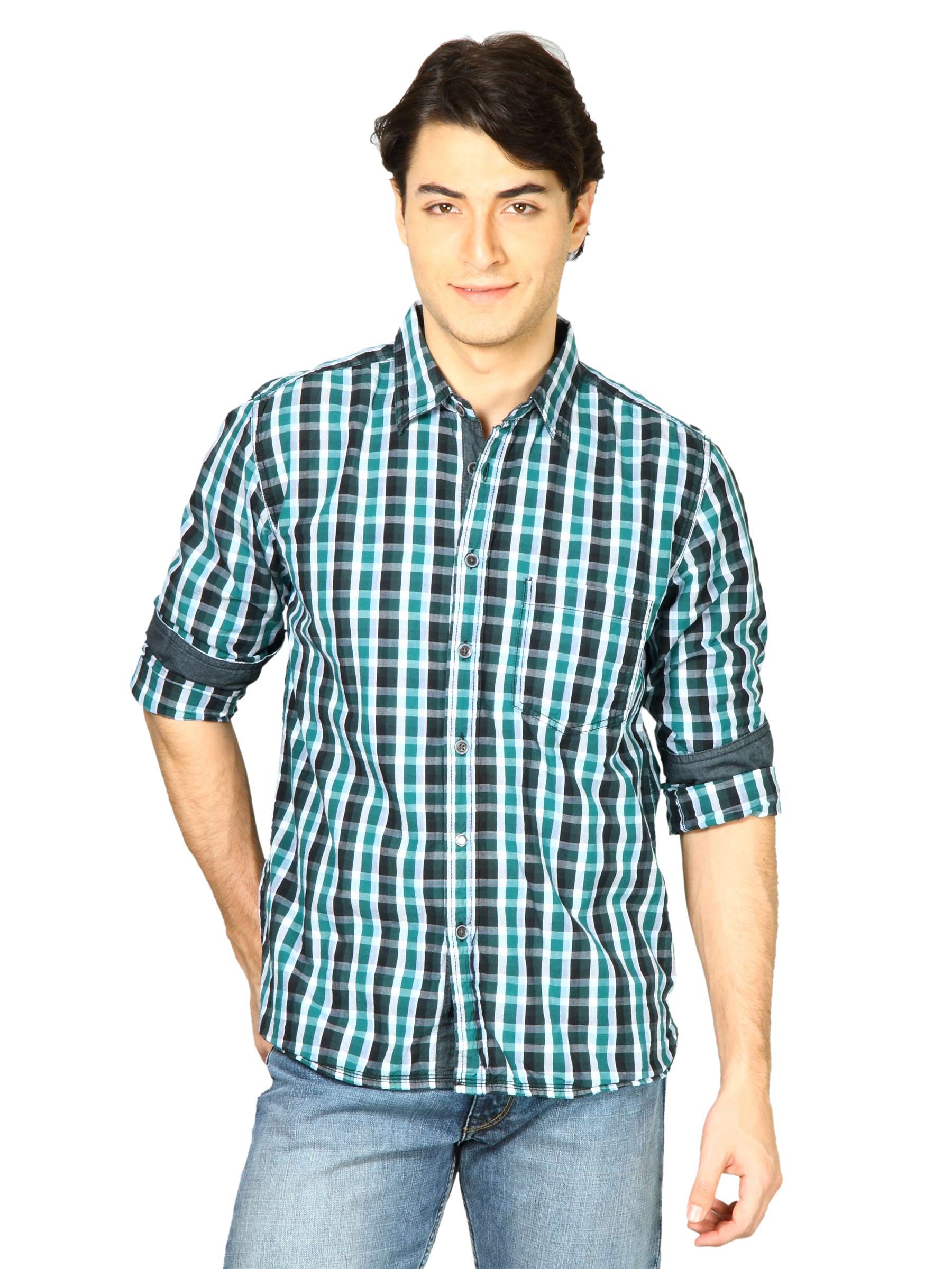 Indigo Nation Men Checks Green Shirts