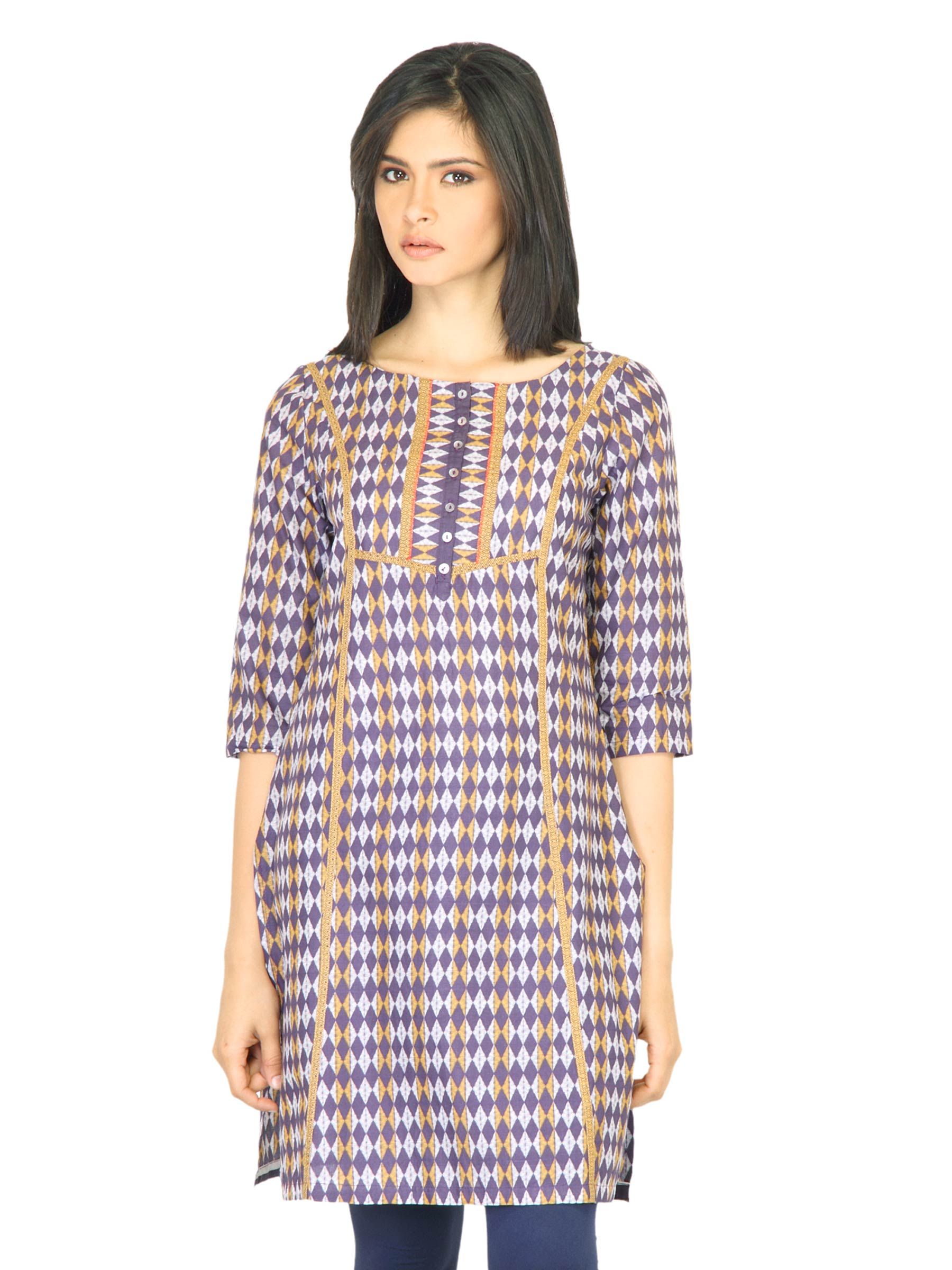 W Women Block Print Purple Kurta