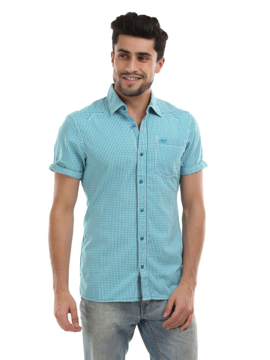s.Oliver Men Blue and White Checked Shirt