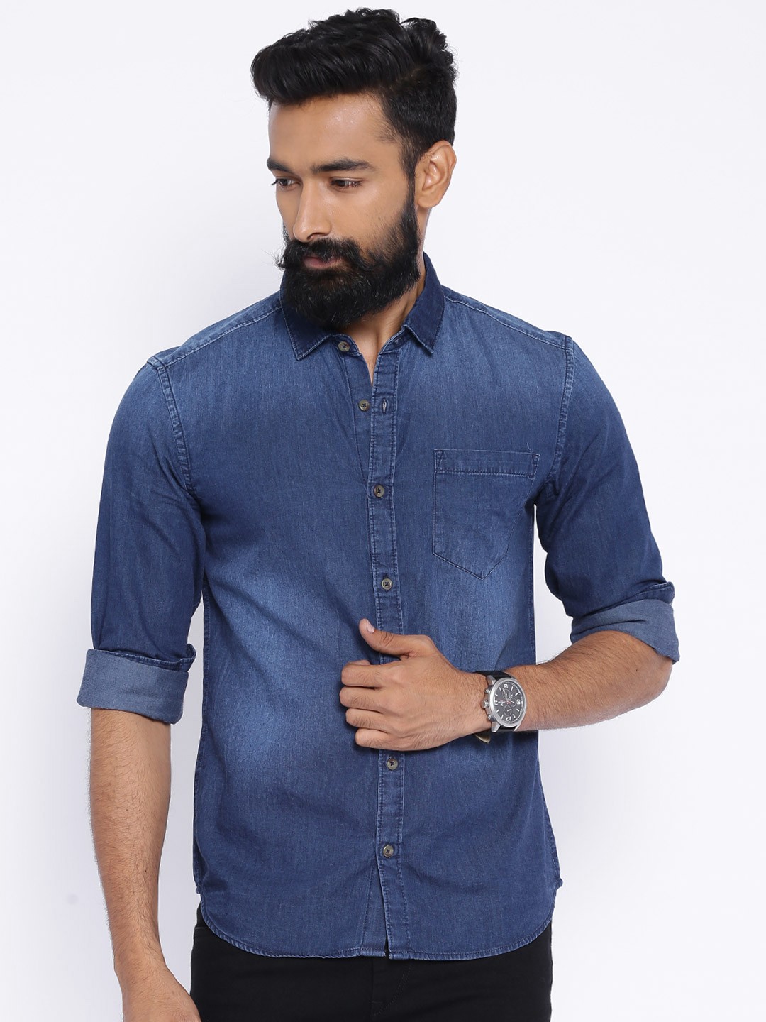 11460104200751 Highlander Blue Slim Fit Denim Shirt 7421460104200117 1