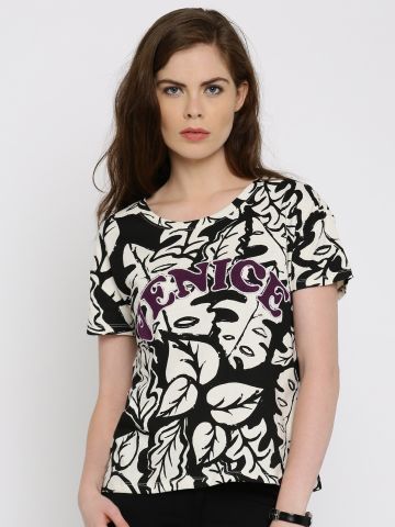 ONLY Women Black & White Printed Top at myntra