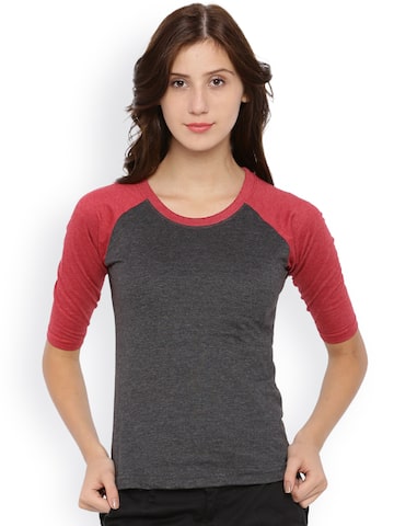 Campus Sutra Women Charcoal Grey Colourblocked T-shirt at myntra