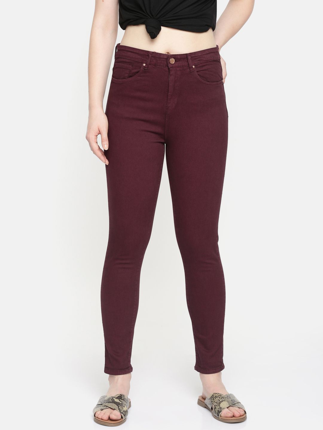SPYKAR Women Burgundy Alexa Super Skinny Fit High-Rise Clean Look Stretchable Ankle Jeans view 1
