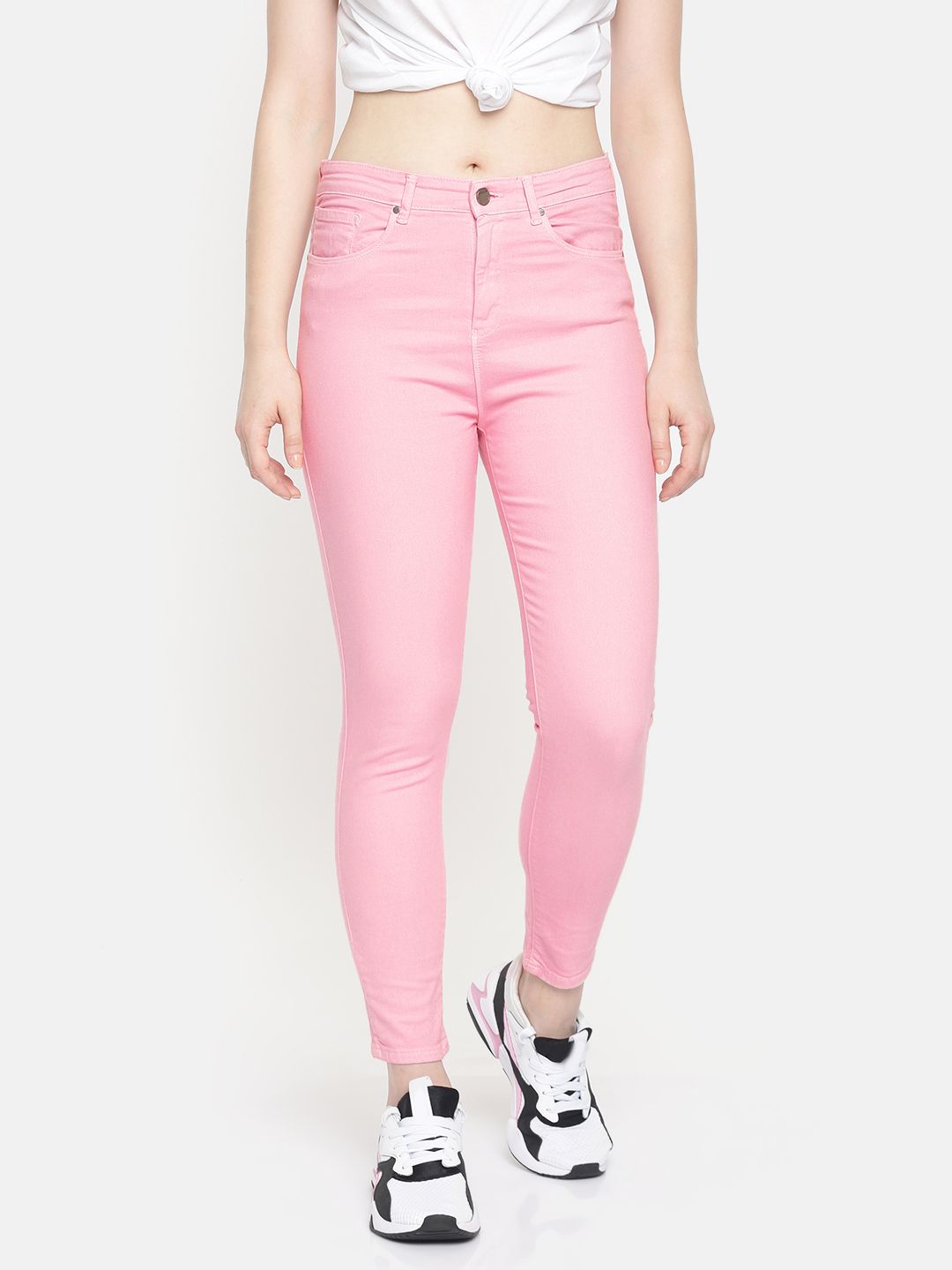 SPYKAR Women Pink Alexa Super Skinny Fit High-Rise Clean Look Stretchable Cropped Jeans