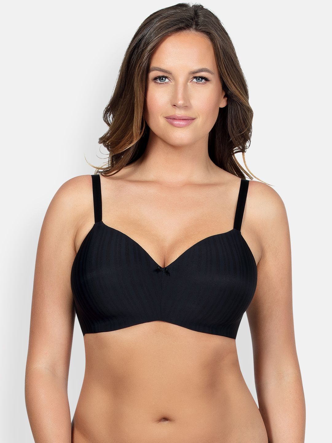 PARFAIT Plus Size Black Striped Non-Wired Lightly Padded T-shirt Bra P5252 view 1