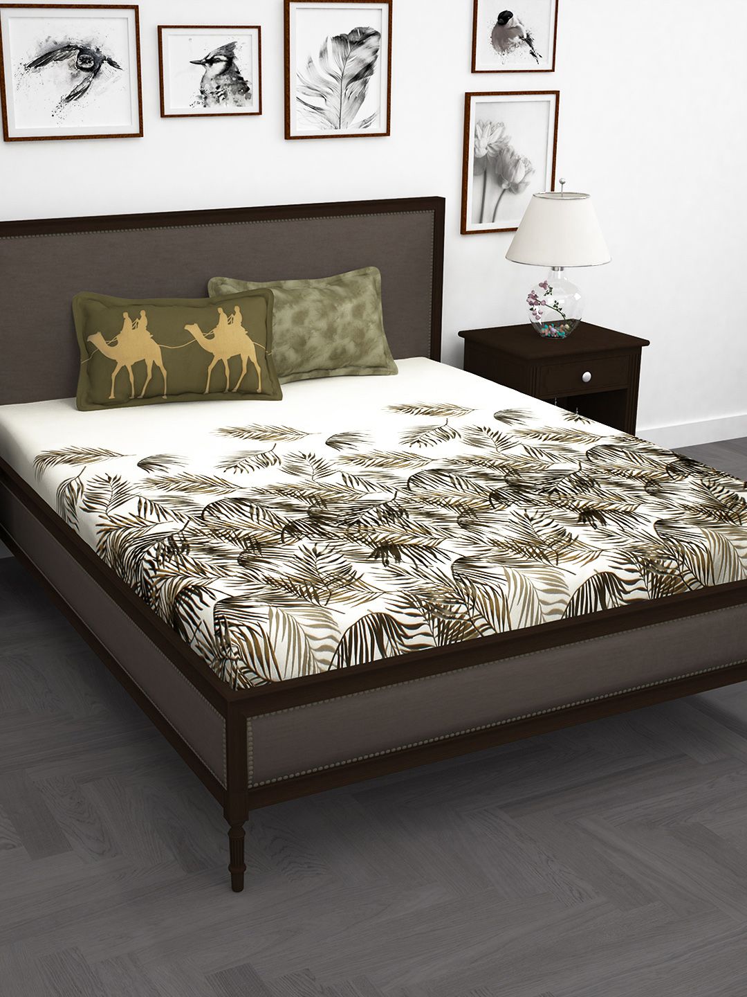 Story@home Green Floral 210TC Cotton 1 King Bedsheet with 2 Pillow Covers-image-13
