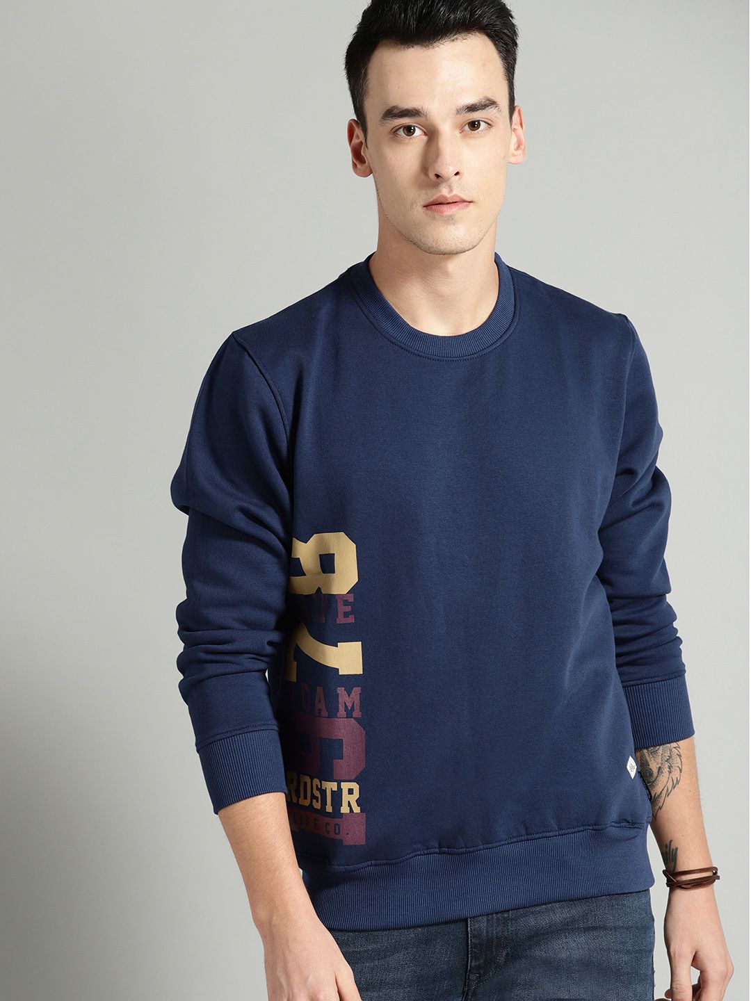 The Roadster Lifestyle Co Men Navy Blue Printed Detail Sweatshirt-picture-22