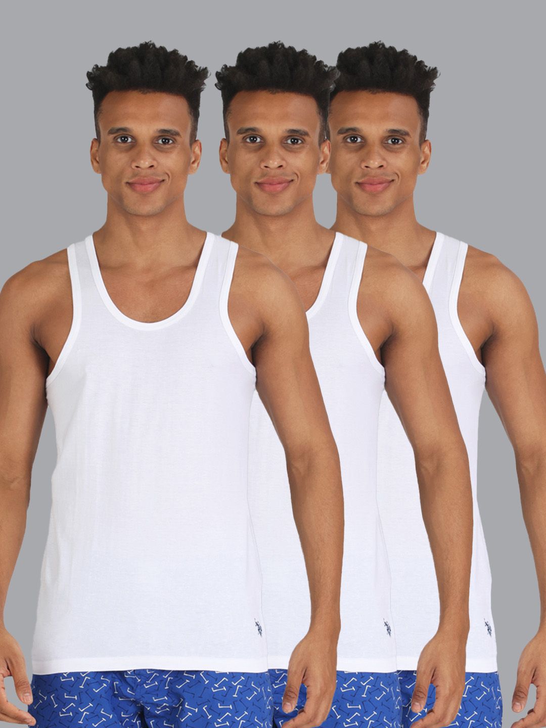 U.S. Polo Assn. Men White Pack of 3 Innerwear Vests I661-001-P3