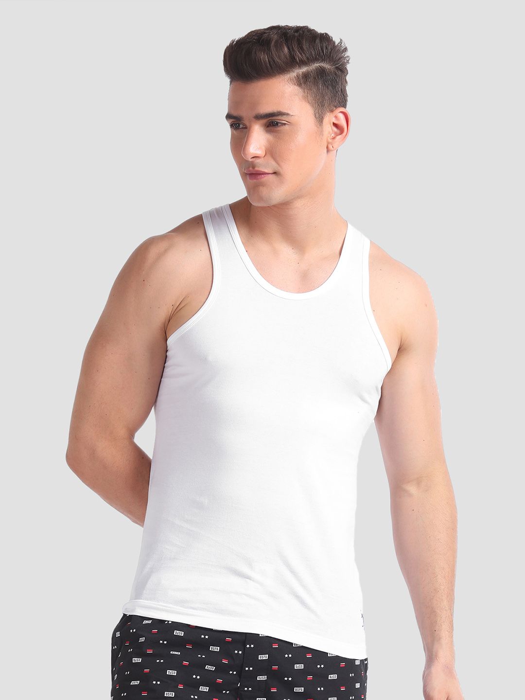 U.S. Polo Assn. Men White Solid Innerwear Vests I661-001-P1
