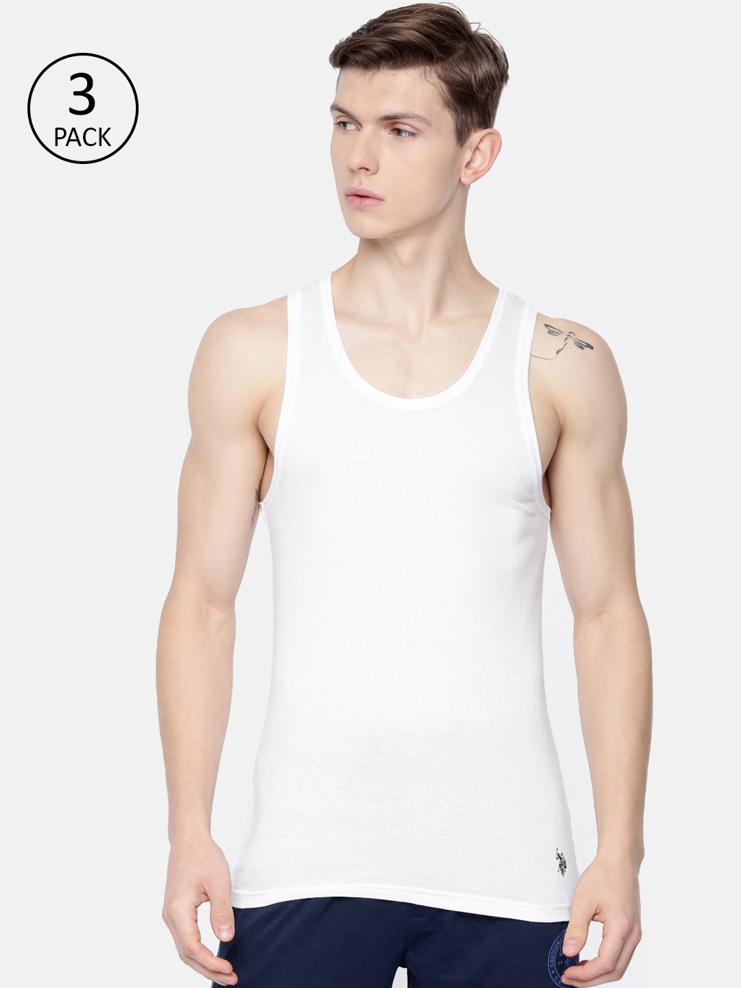 U.S. Polo Assn. Men White Pack of 3 Innerwear Vests I661-001-P3