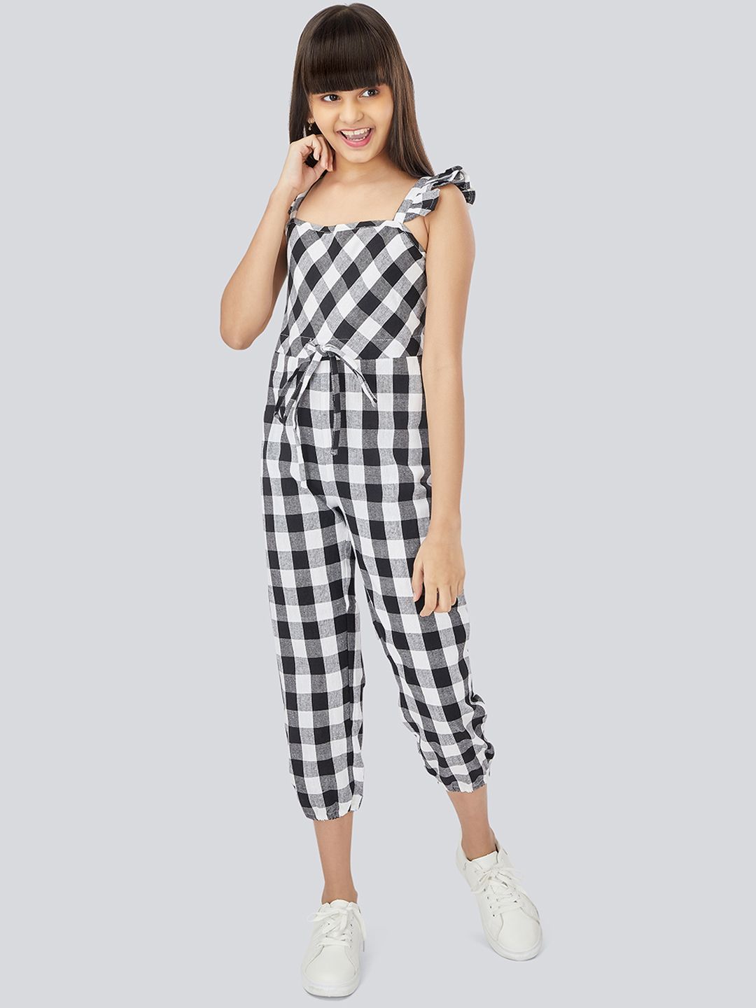 Olele Girls Black & White Self Design Basic Jumpsuit-picture-39