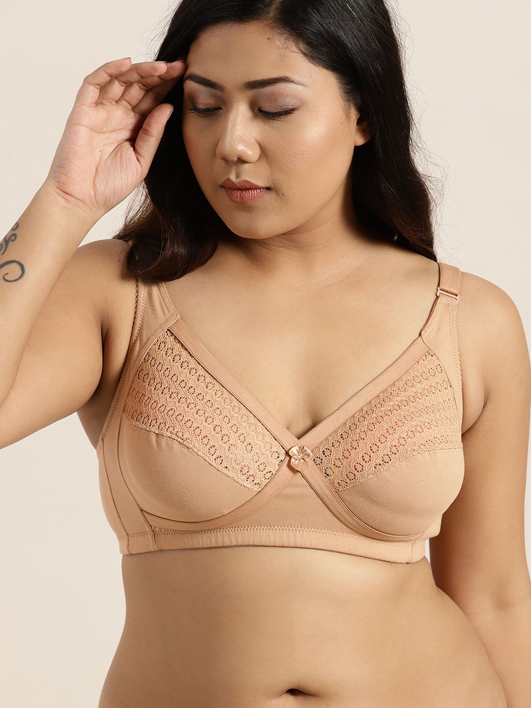 Sztori Plus Size Beige Solid Non-Wired Non Padded Everyday Bra SZ-BRA-715B-picture-24