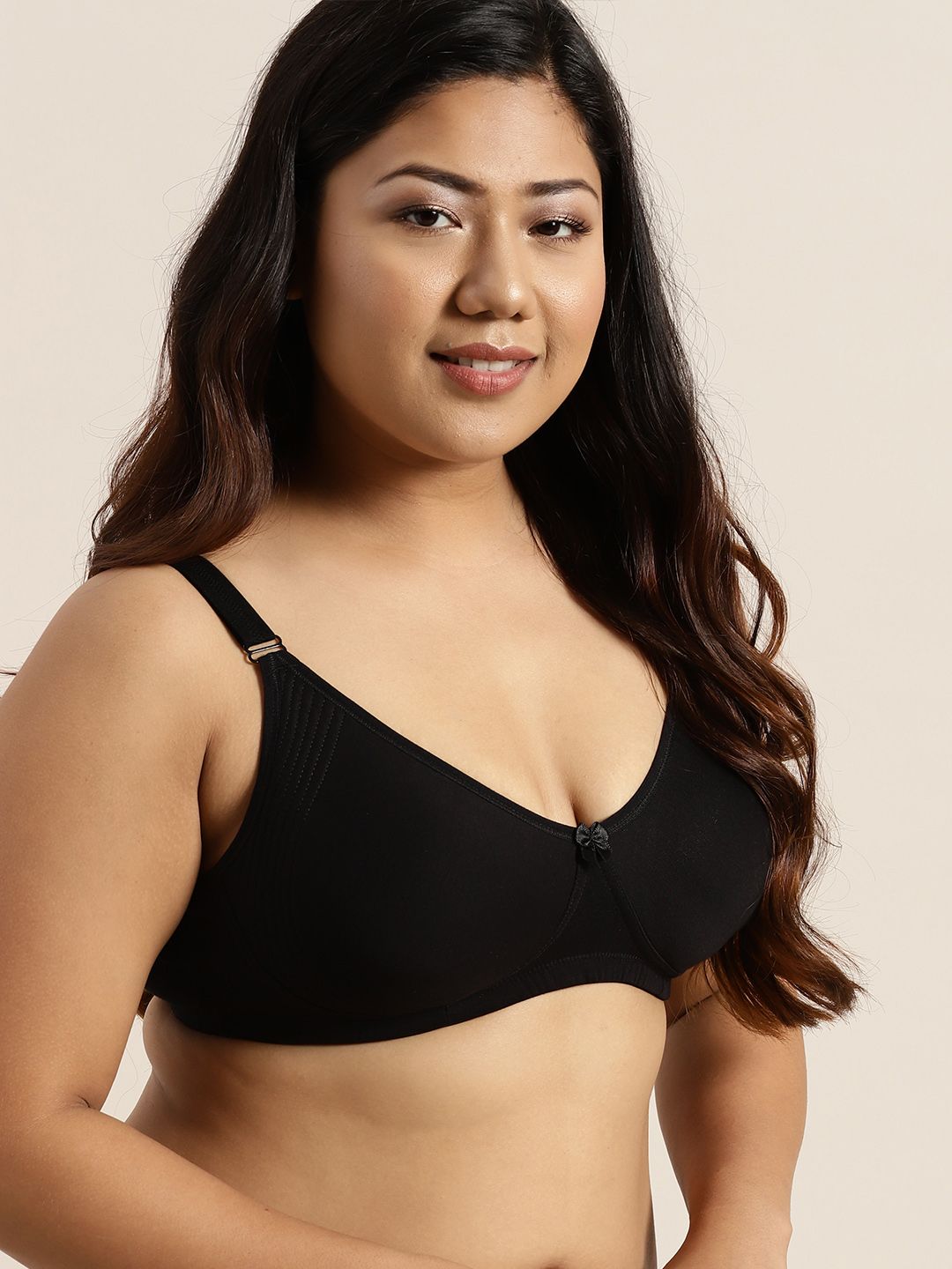 Sztori Plus Size Black Solid Non-Wired Non Padded Everyday Bra SZ-BRA-708A