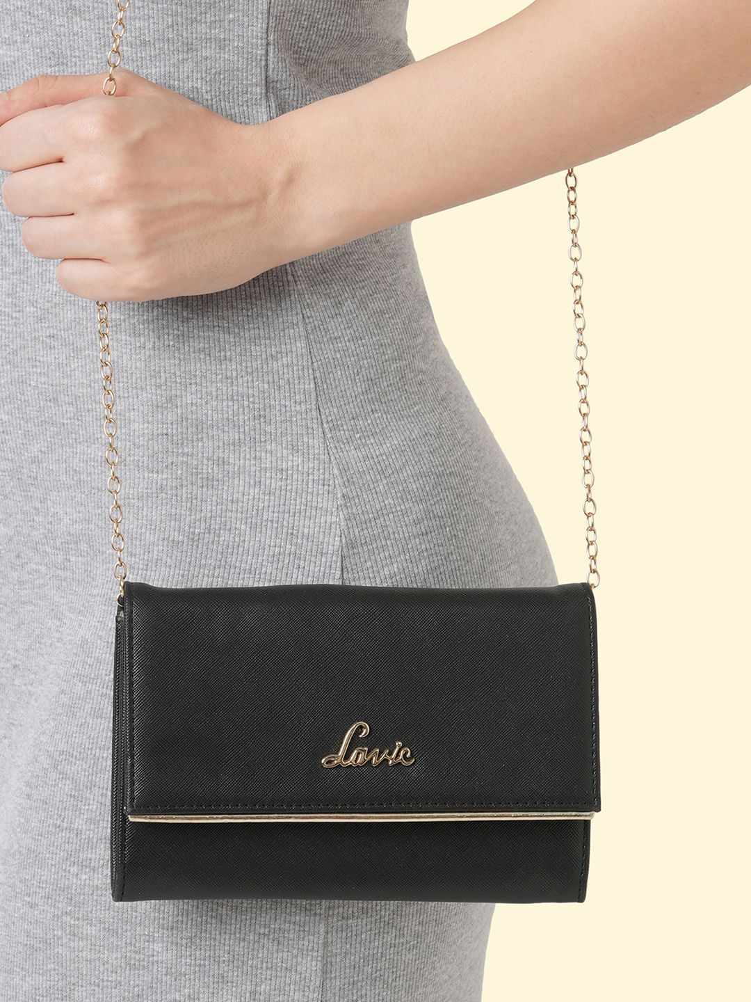 Lavie Ava Women Black Solid Foldover Clutch-image-46