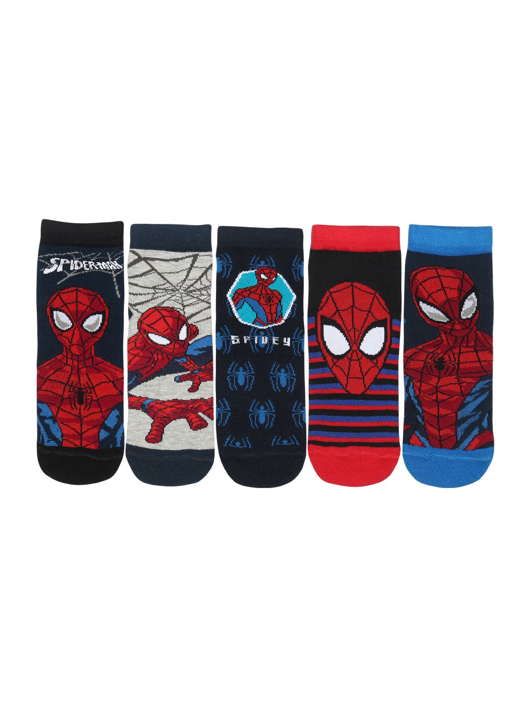 Supersox Unisex Pack of 5 Assorted Spiderman Ankle-Length Socks-picture-23