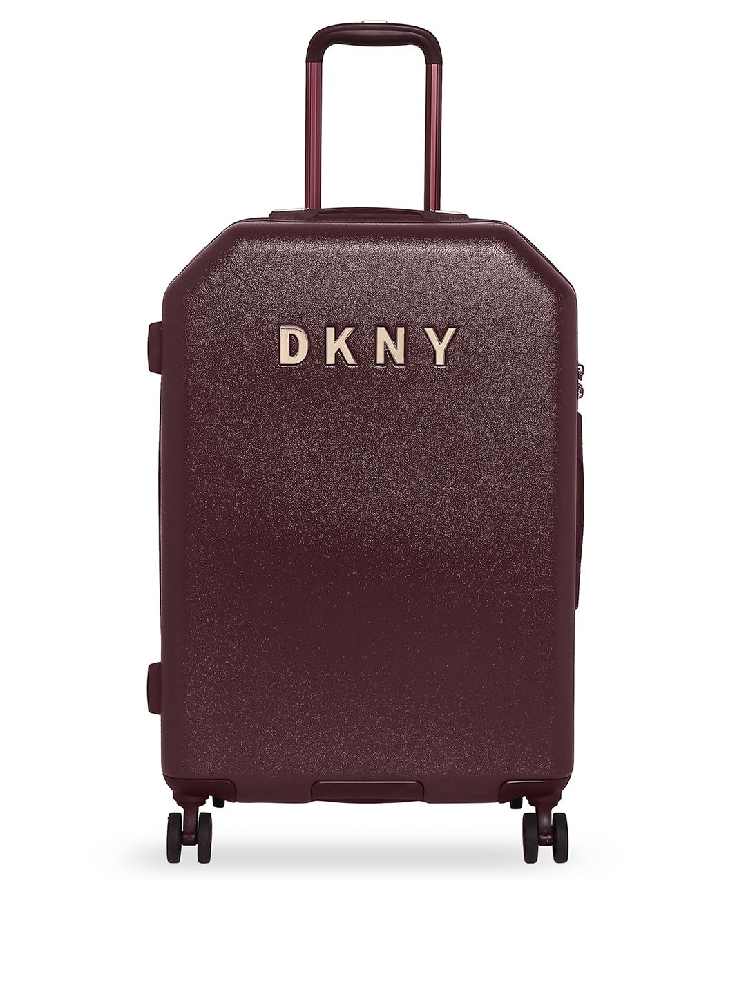 DKNY Unisex Burgundy Textured Allore Hard-Sided Medium Trolley Suitcase-picture-15