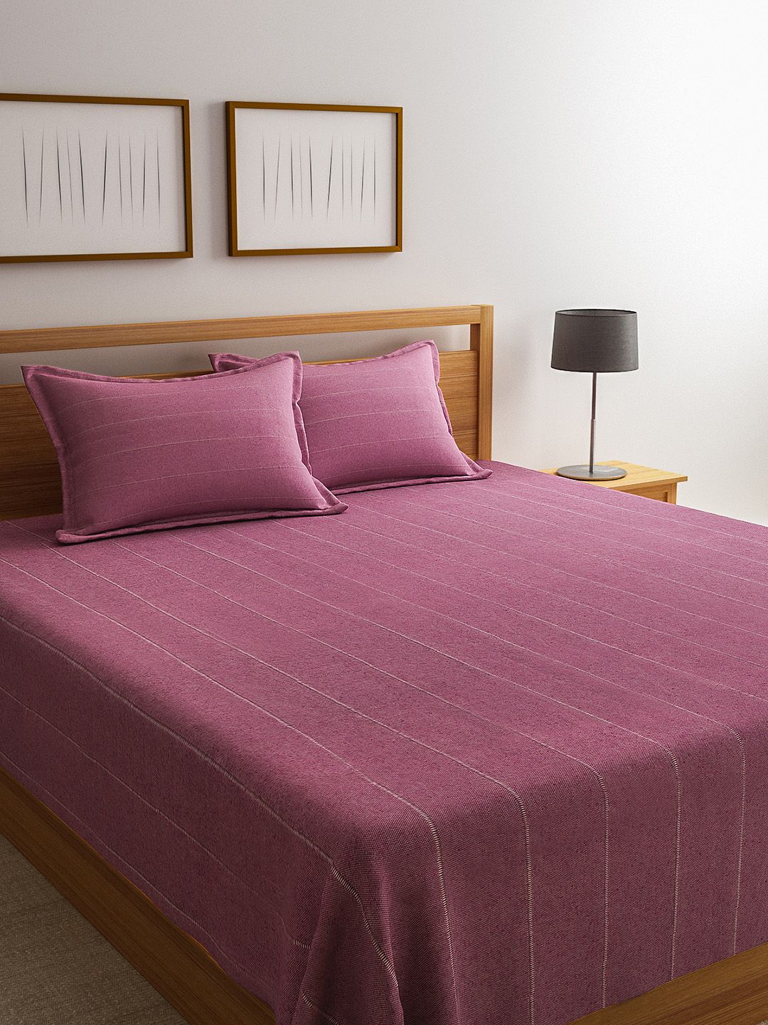 Saral Home Pink Striped 500 TC Bedsheet with 2 Pillow Covers