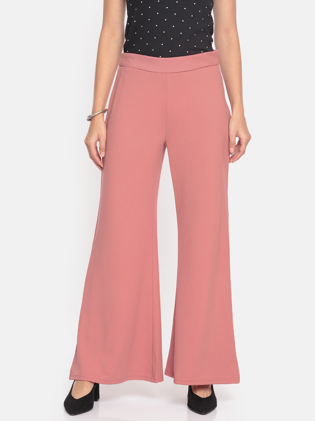 DressBerry Women Pink Regular Fit Solid Bootcut Mid-Rise Trousers