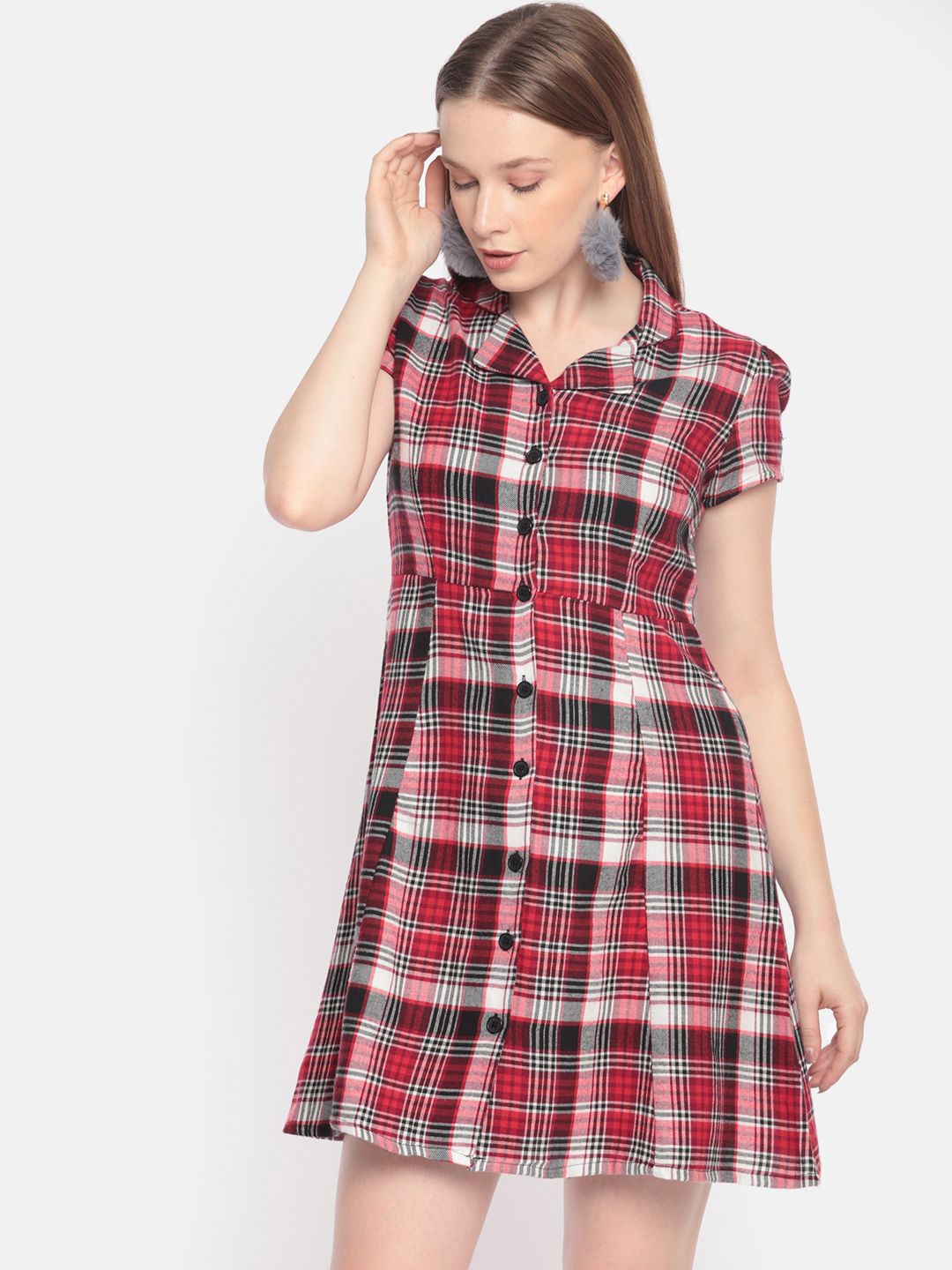 DressBerry Women Checked Red A-Line Dress