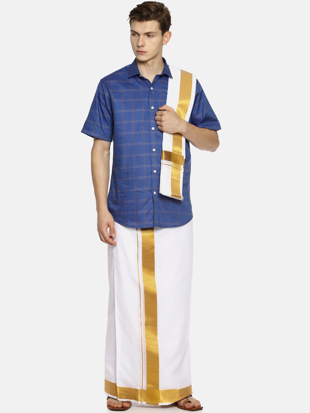 Sethukrishna Men White Solid Double Layer Readymade Dhoti-picture-14