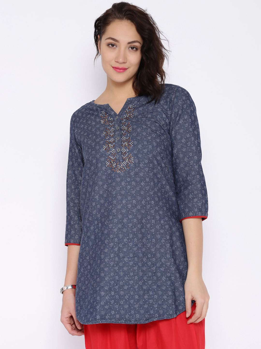 Buy BIBA OUTLET Denim Edition Navy Printed Kurta - Apparel for Women