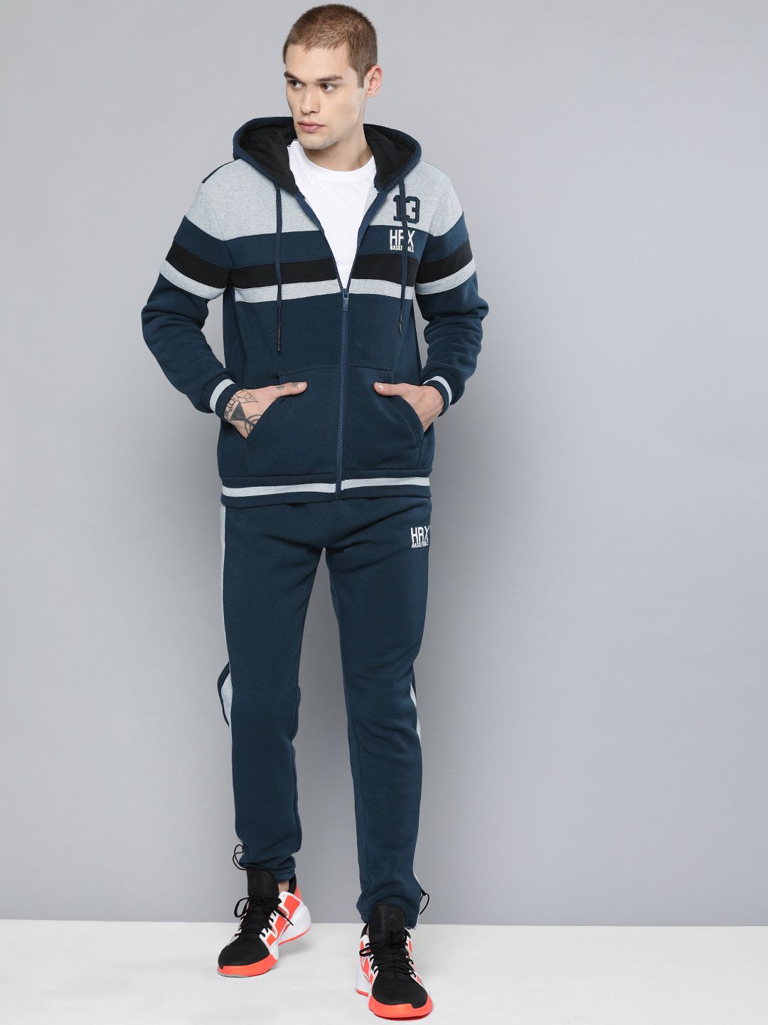 HRX by Hrithik Roshan Men Navy blue & Grey Colourblocked Bio-Wash BasketBall Tracksuit-picture-19