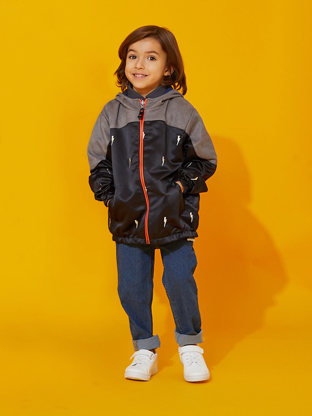 Cherry Crumble Kids Black & Navy Blue Printed Reversible Hooded Tailored Jacket-picture-10