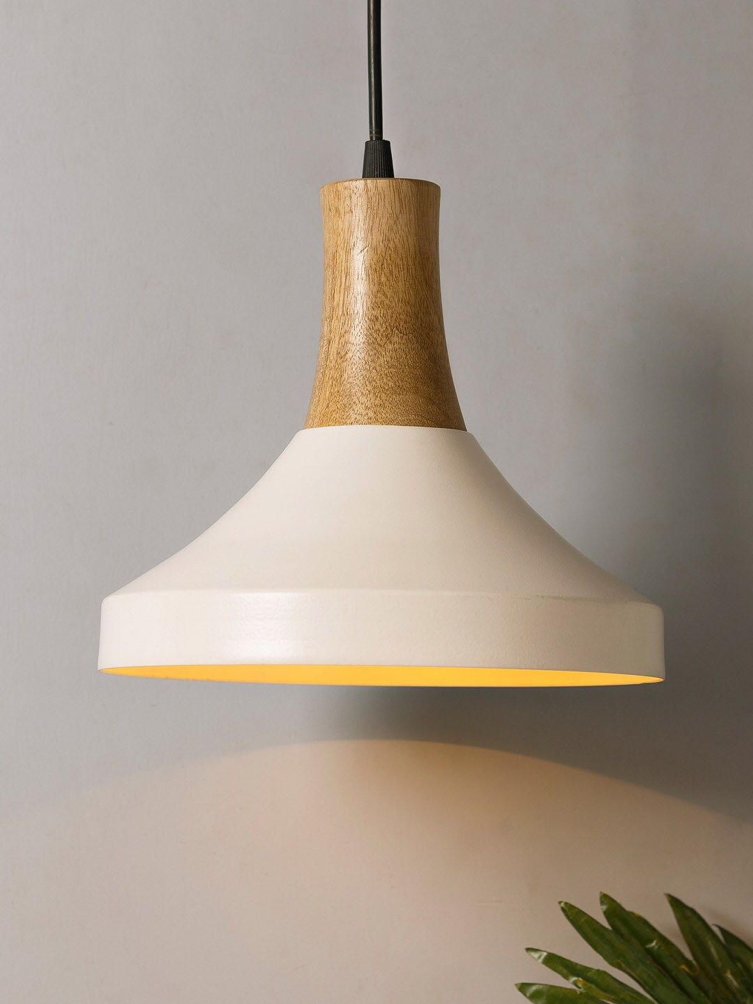 Homesake White Solid Handcrafted Parker Metal and Wood Hanging Light