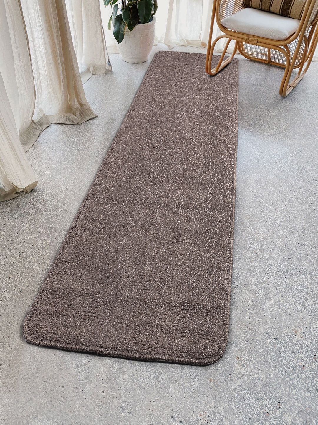 Saral Home Brown Solid Anti Slip Polyester Kitchen Runner