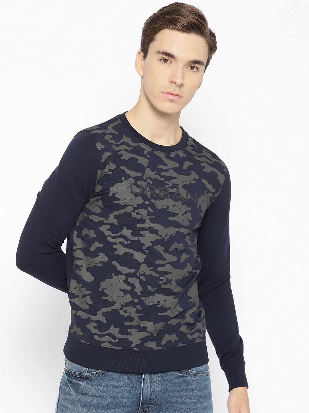 Blackberrys Men Navy Blue & Charcoal Grey Camouflage Print Sweatshirt-picture-28