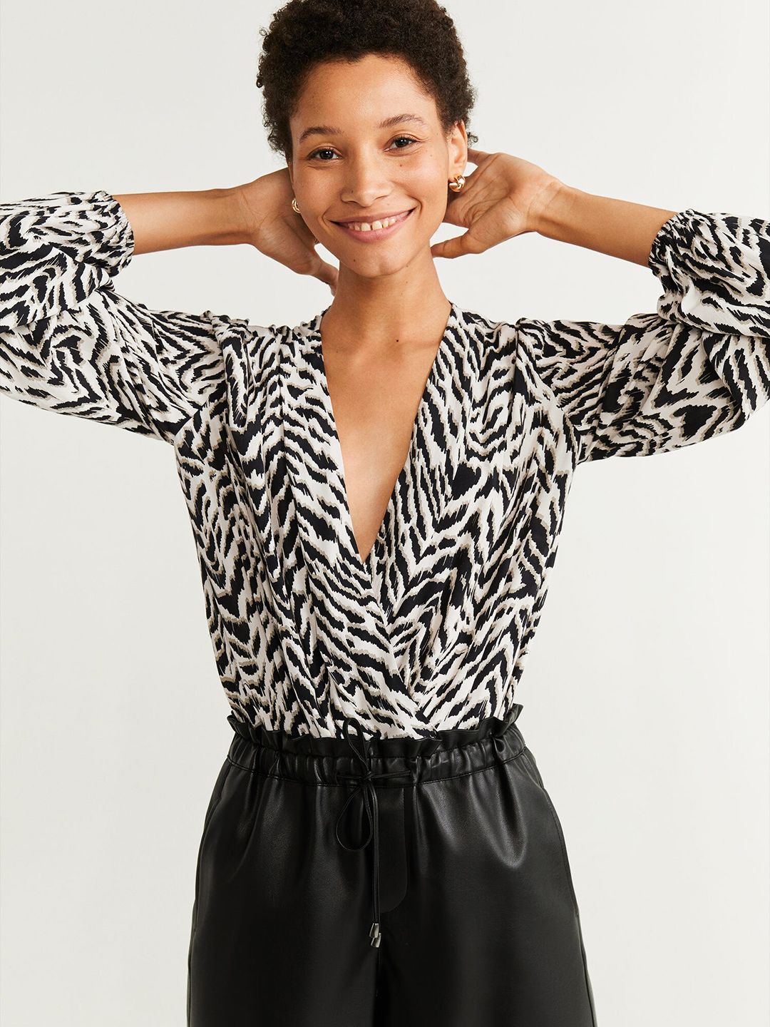 MANGO Women Off-White & Black Printed Bodysuit-picture-34