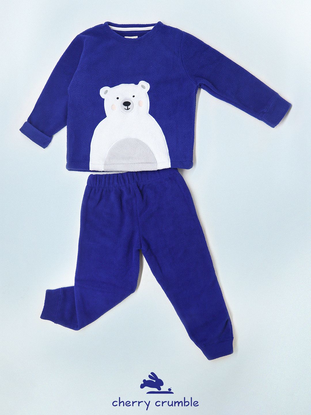 Cherry Crumble Kids Blue & White Applique Faux Fur Winter Night suit-picture-27