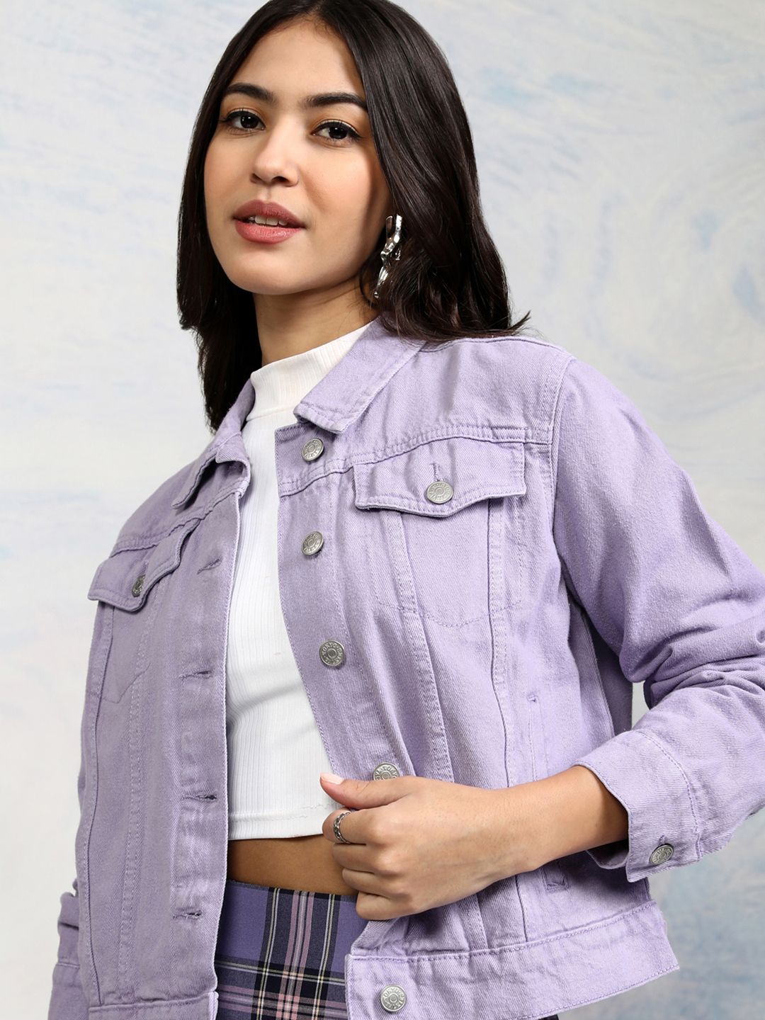 Tokyo Talkies Women Violet Solid Denim Jacket