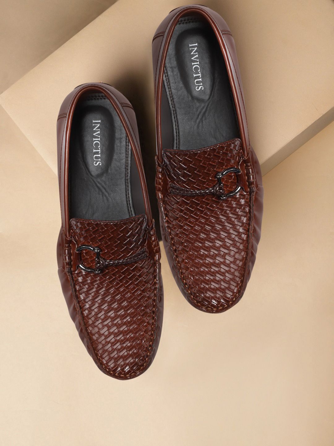 INVICTUS Men Brown Woven Design Smart Casual Driving Shoes-picture-48