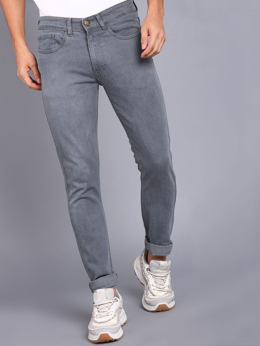 Urbano Fashion Men Grey Slim Fit Mid-Rise Clean Look Stretchable Jeans-picture-27