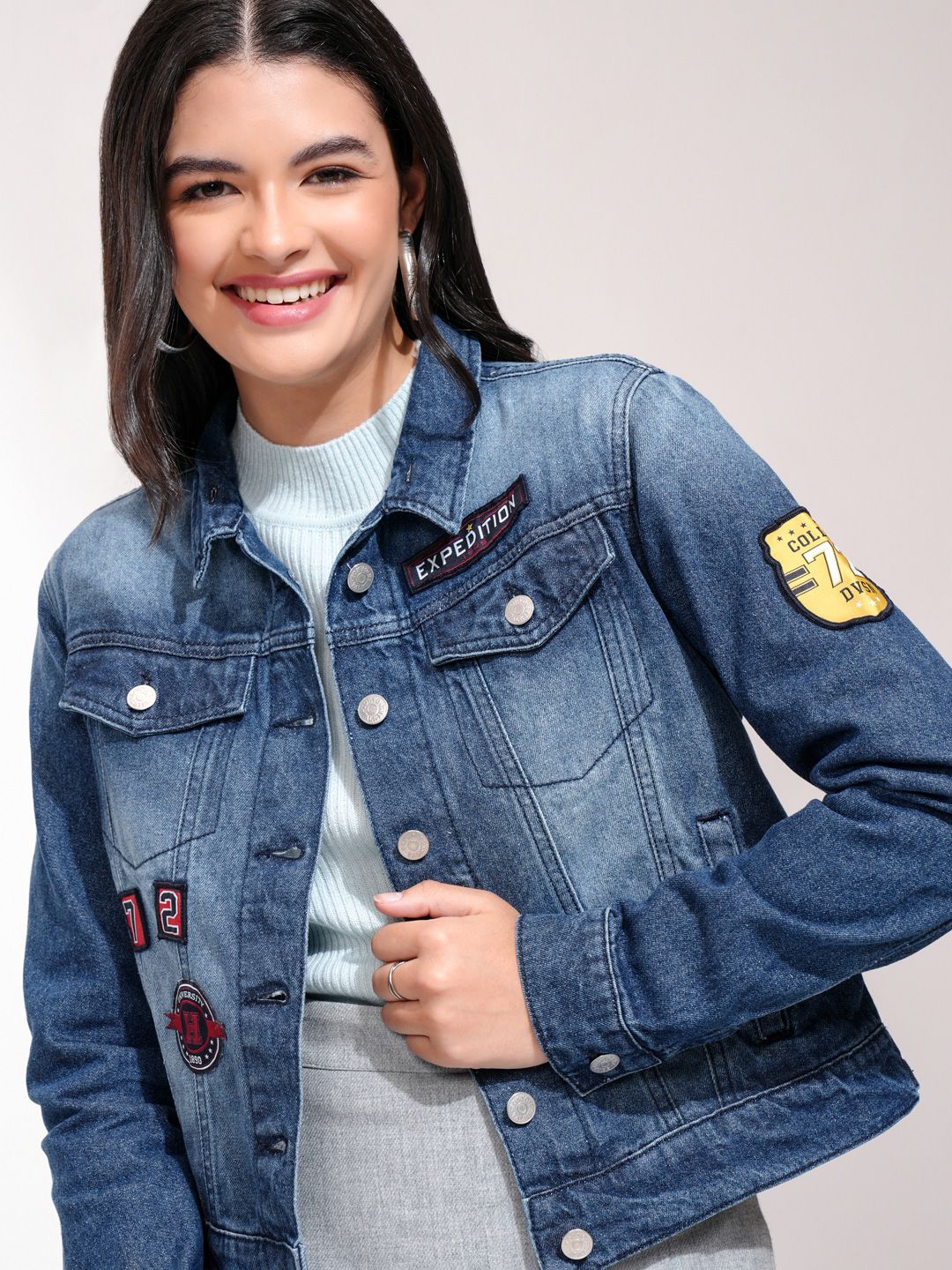 Tokyo Talkies Women Blue Solid Jacket