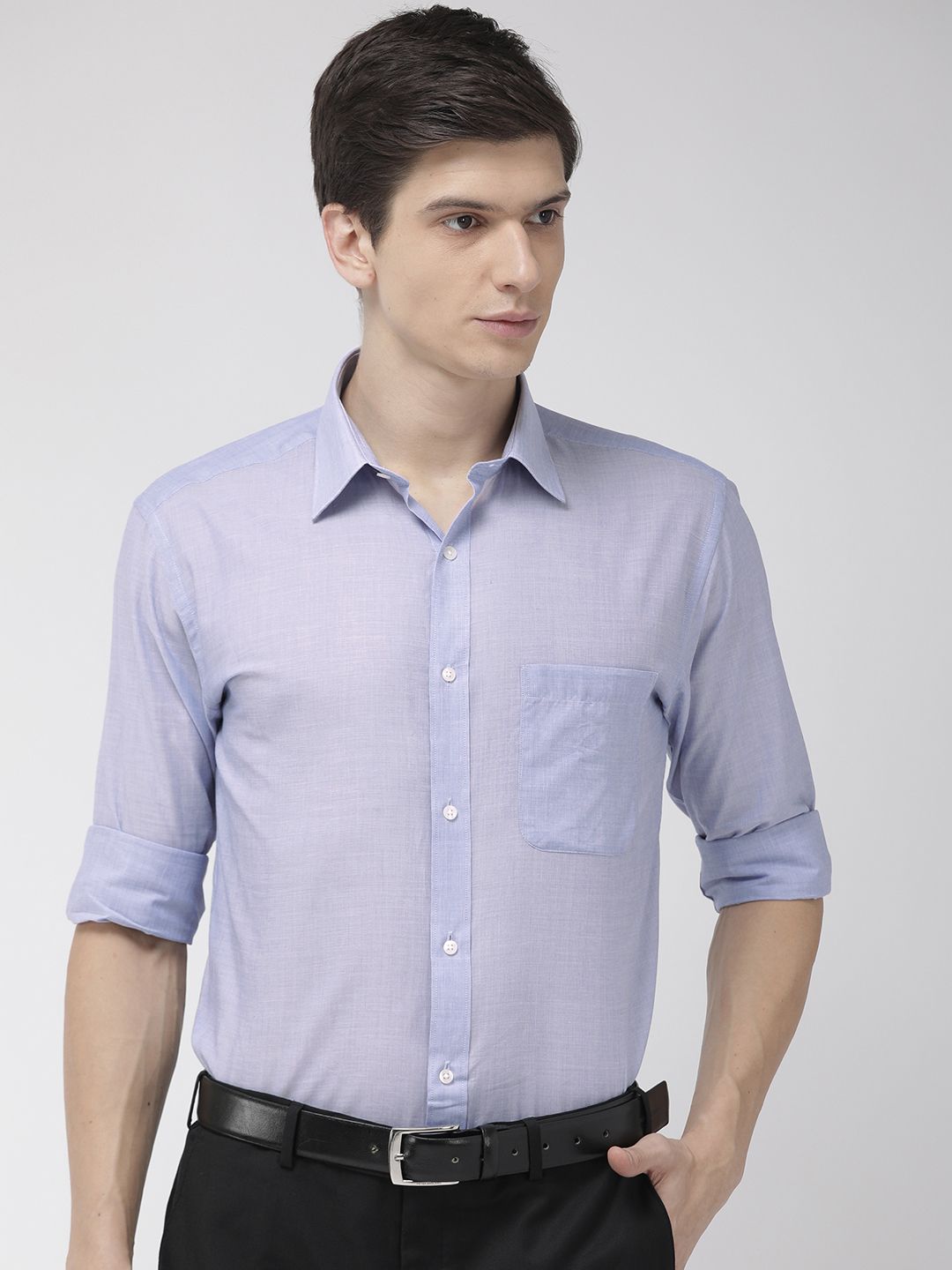 Raymond Men Lavender Slim Fit Solid Formal Shirt-image-25