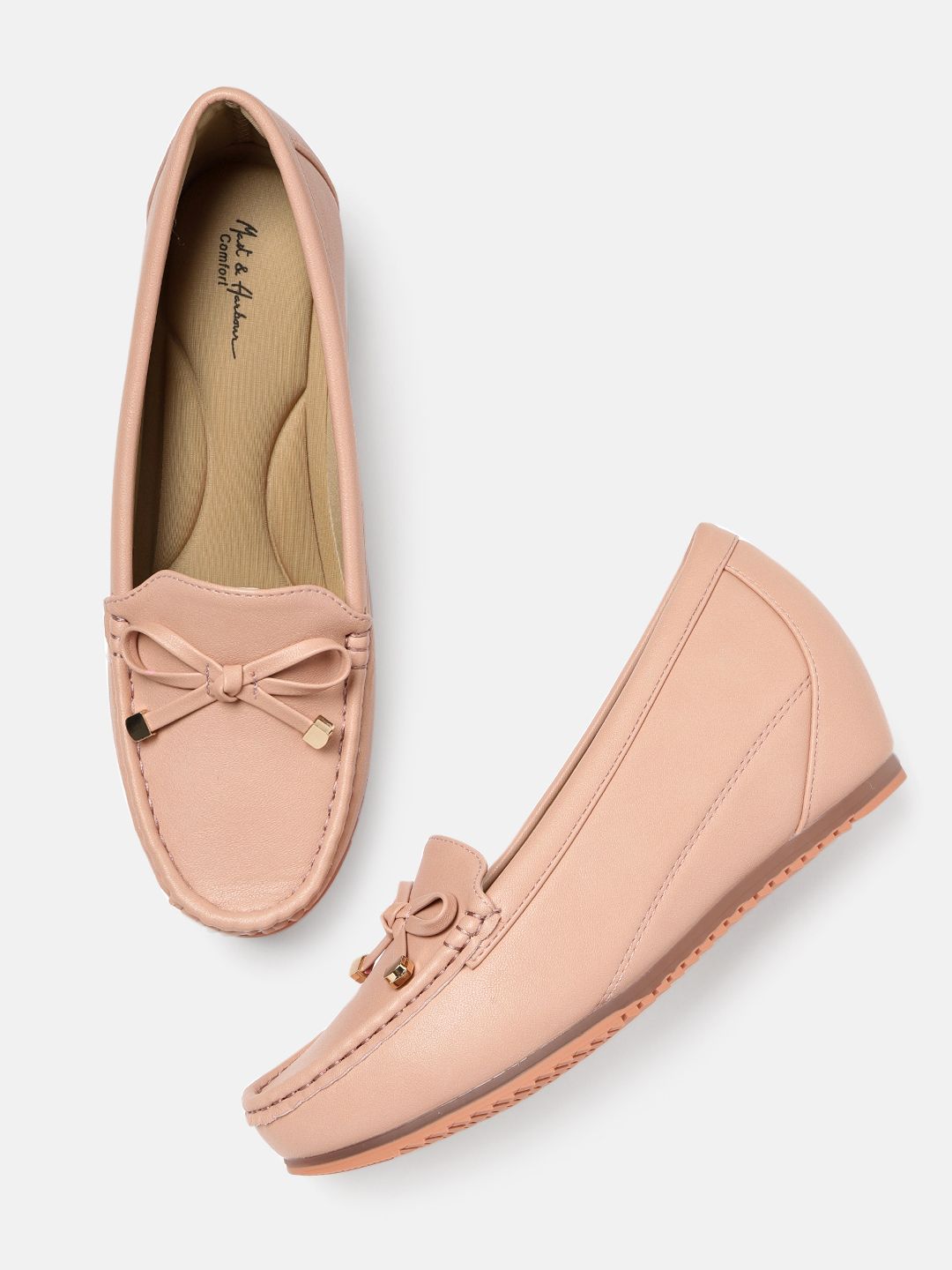 Mast & Harbour Women Pink Solid Concealed Heeled Loafers