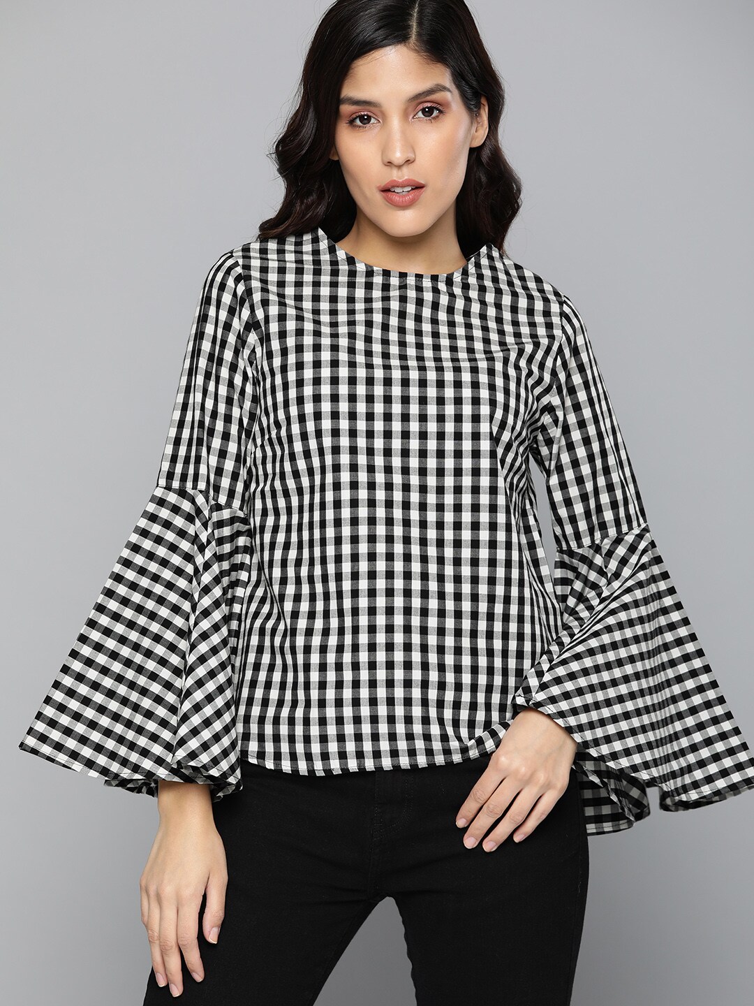 HERE&NOW Women White & Black Checked Top