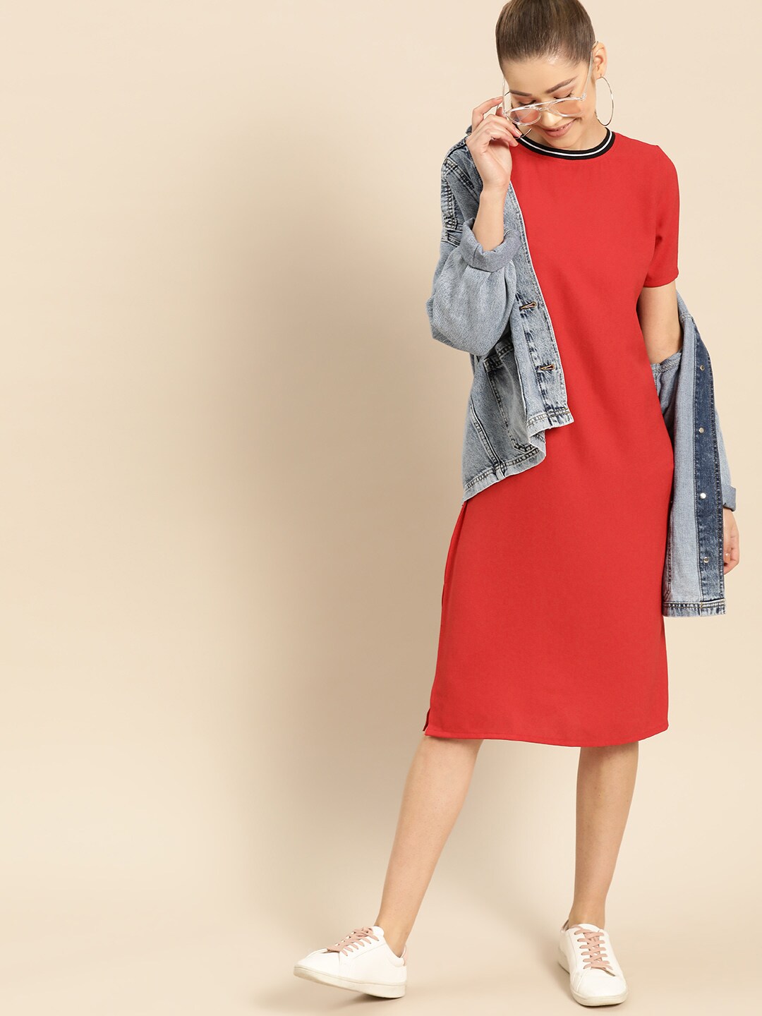 DressBerry Women Red Solid A-Line Dress