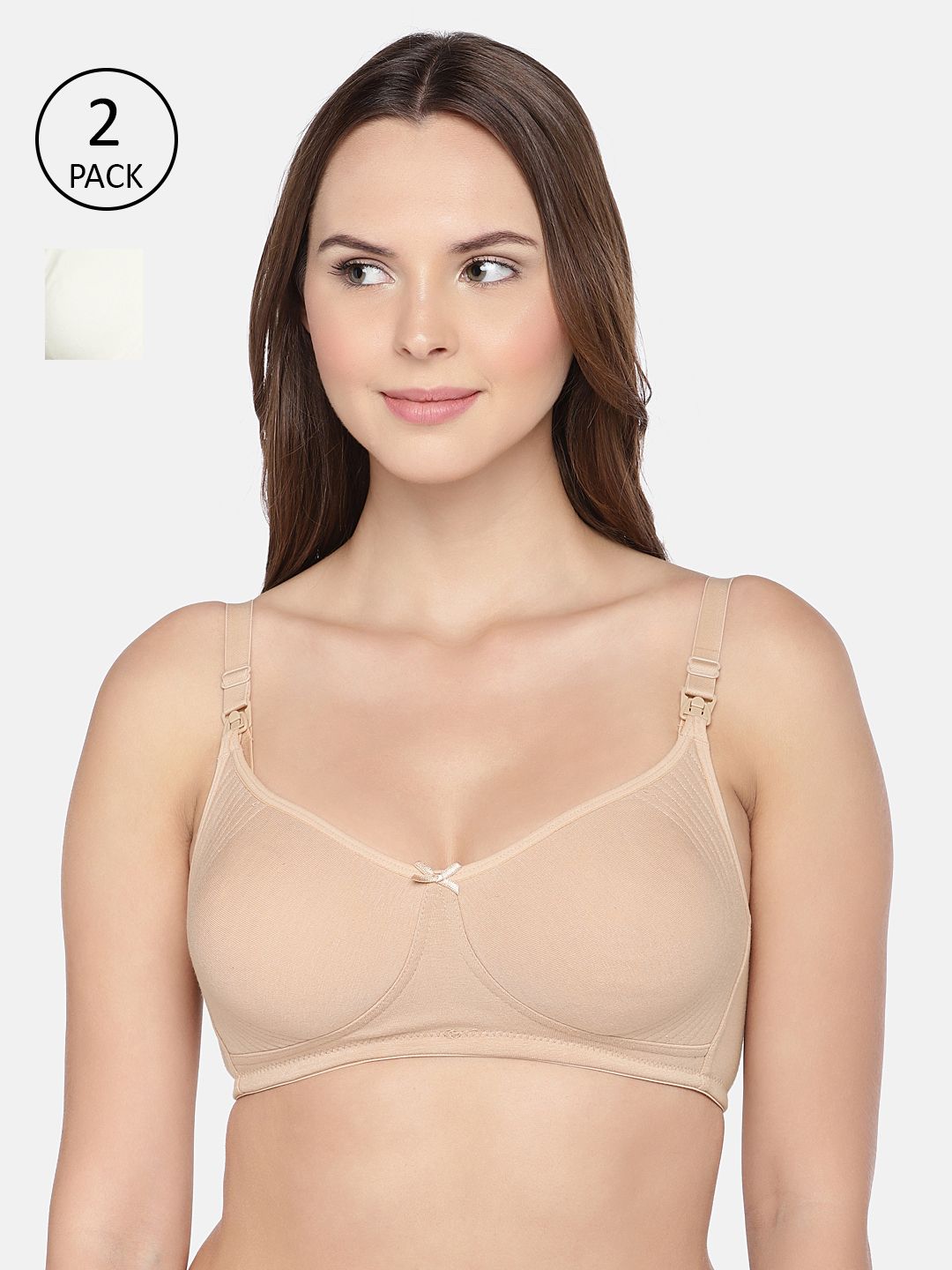 Inner Sense Pack Of 2 Nude-Coloured & Off-White Solid Non Padded Sustainable Maternity Bra-picture-30