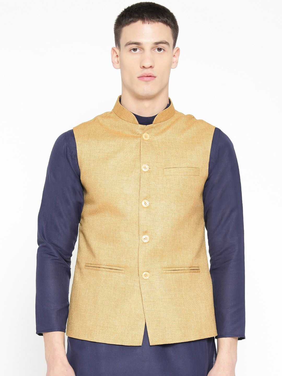 Badoliya & Sons Men Beige Solid Nehru Jacket