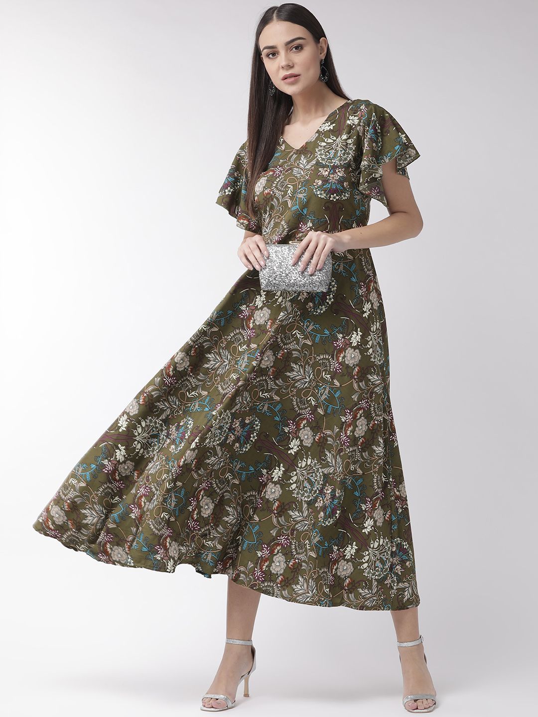 U&F Women Olive Green Solid Maxi Dress