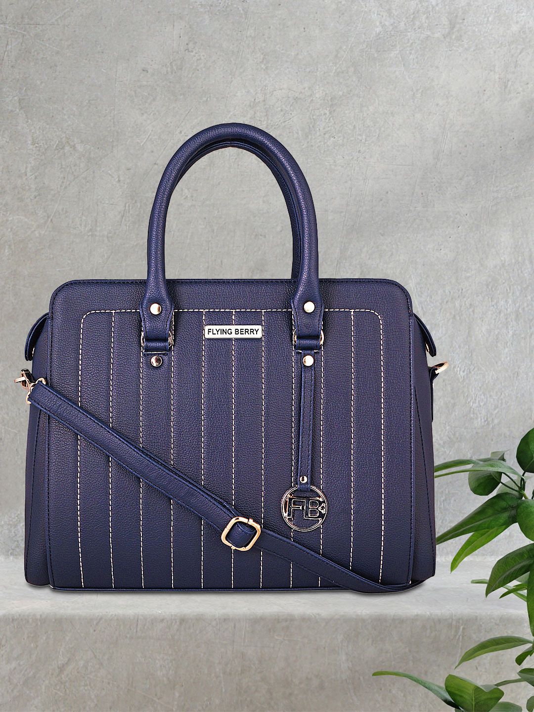 FLYING BERRY Navy Blue Striped Handheld Bag-picture-10